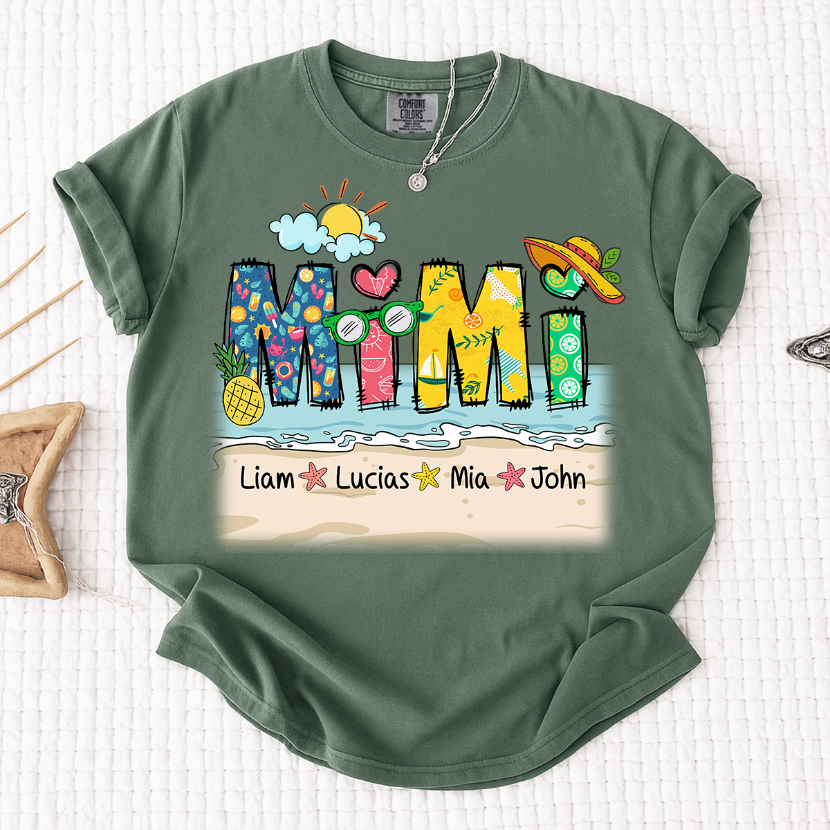 Comfort Colors® Cute Vacation Mimi Shirt with Pineapple and Sunglasses Design for Family