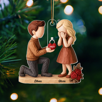 Personalized Engagement Ornament 2025 – Custom Couple Proposal Christmas Tree Decoration Gift Ornament