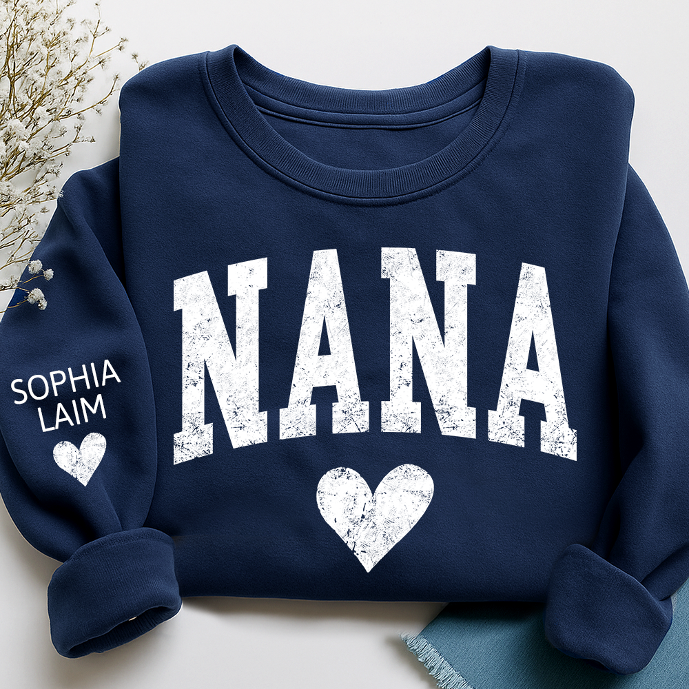 Personalized Nana Sweatshirt, Custom Name Heart Design Gift for Grandma
