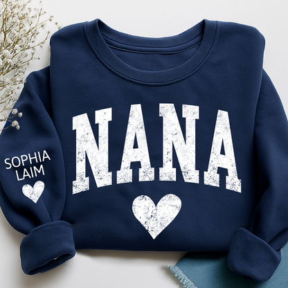Personalized Nana Sweatshirt, Custom Name Heart Design Gift for Grandma