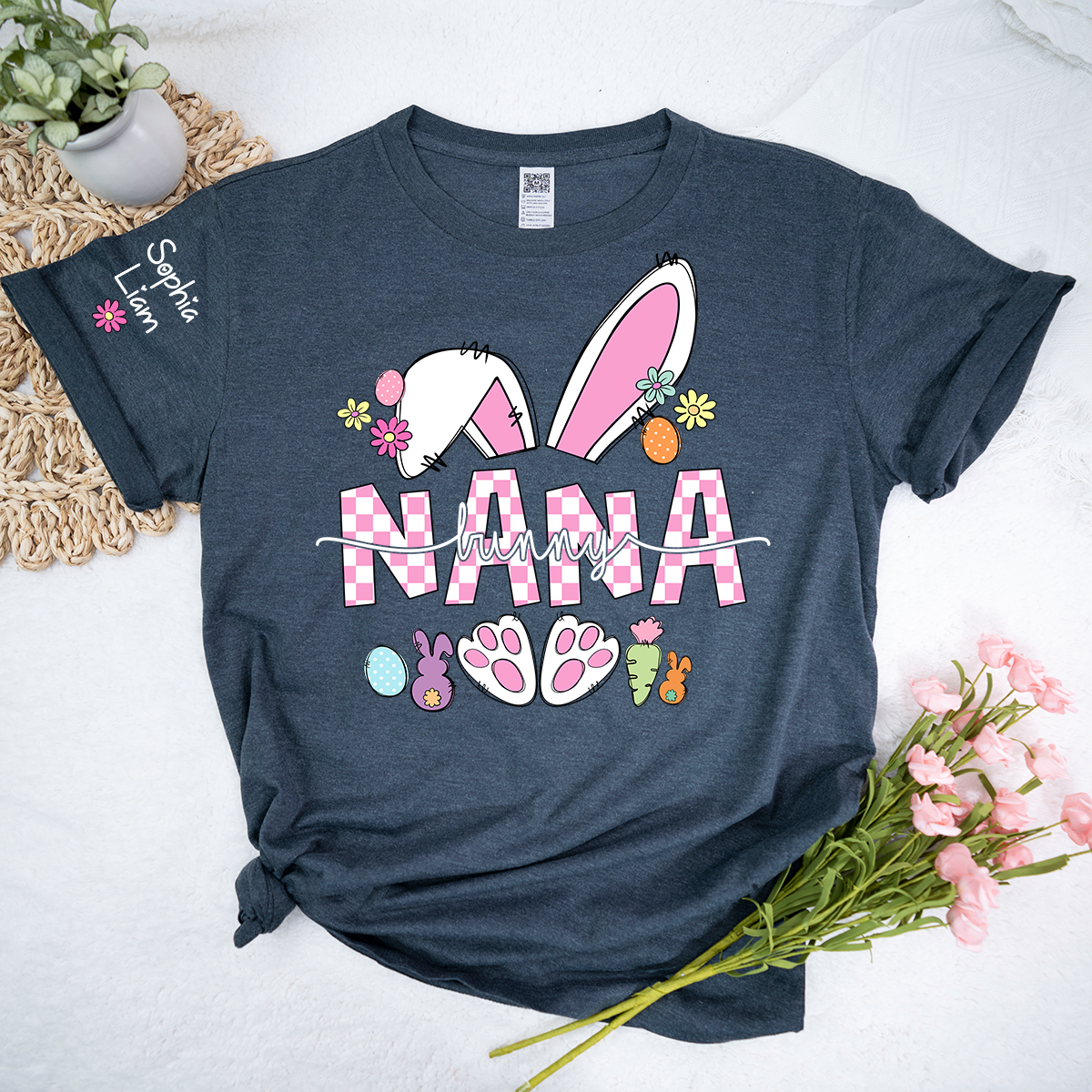 Personalized Nana Easter Shirt with Bunny, Custom Name Grandma T Shirt, Cute Spring Family Gift