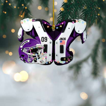 Personalized Football Jersey Ornament, Custom Name, Number & Team Christmas Decoration With Helmet And Lights Ornament