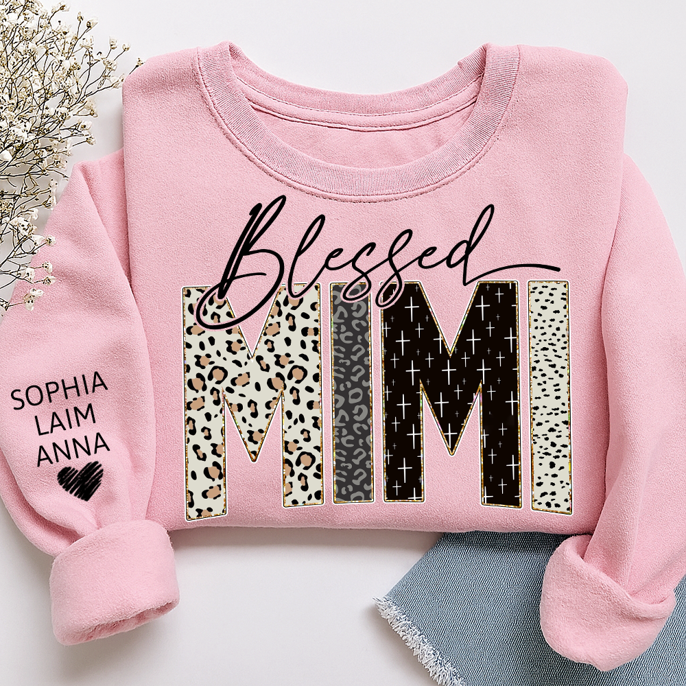 Personalized Blessed Mimi Leopard Sweatshirt – Custom Bible Style Design, Unique Gift for Grandma and Her Grandkids