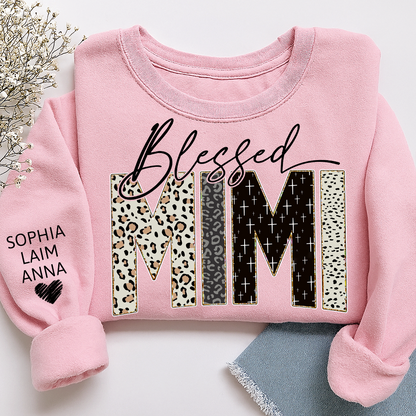 Personalized Blessed Mimi Leopard Sweatshirt – Custom Bible Style Design, Unique Gift for Grandma and Her Grandkids