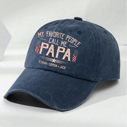 My Favorite People Call Me Grandpa Hat, Funny Grandpa Baseball Cap, Patriotic American Flag Gift for Grandfather Dad Papa Fathers Day Birthday Present