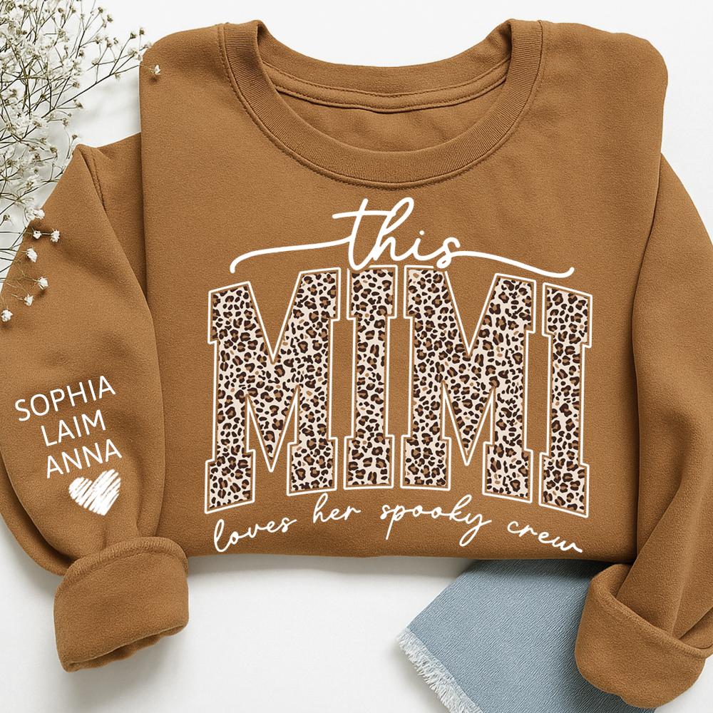 Custom Leopard This Mimi Love Her Spooky Crew, Grandma Sweatshirt with Kids’ Names