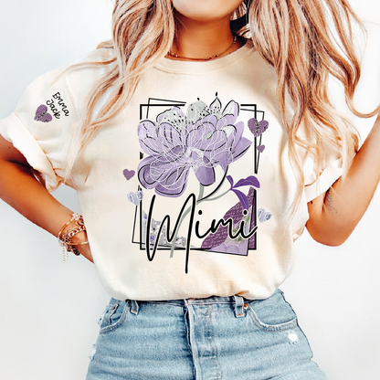 Personalized Mimi Shirt – Floral Mimi T-Shirt with Custom Name and Elegant Purple Design