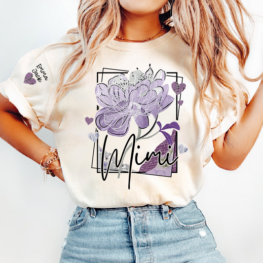 Personalized Mimi Shirt – Floral Mimi T-Shirt with Custom Name and Elegant Purple Design