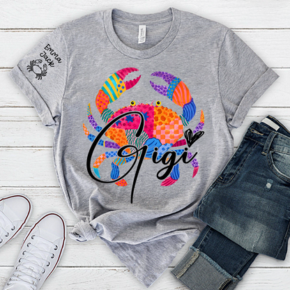 Personalized Coastal Grandma Shirt, Custom Grandkids Names Tee, Colorful Crab Beach Design, Gift for Grandma from Family