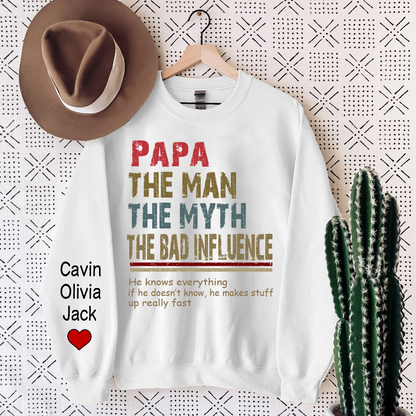 Papa The Man The Myth The Legend, Custom Papa With Kids Sweatshirt