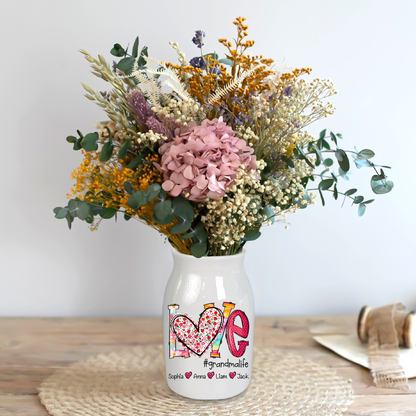 Heart Custom Name Grandma And Kids - Custom Home Decoration Flower Vase According To Family Requirements - Warm Gift For Mother's Day, Ceramic Flower Vase