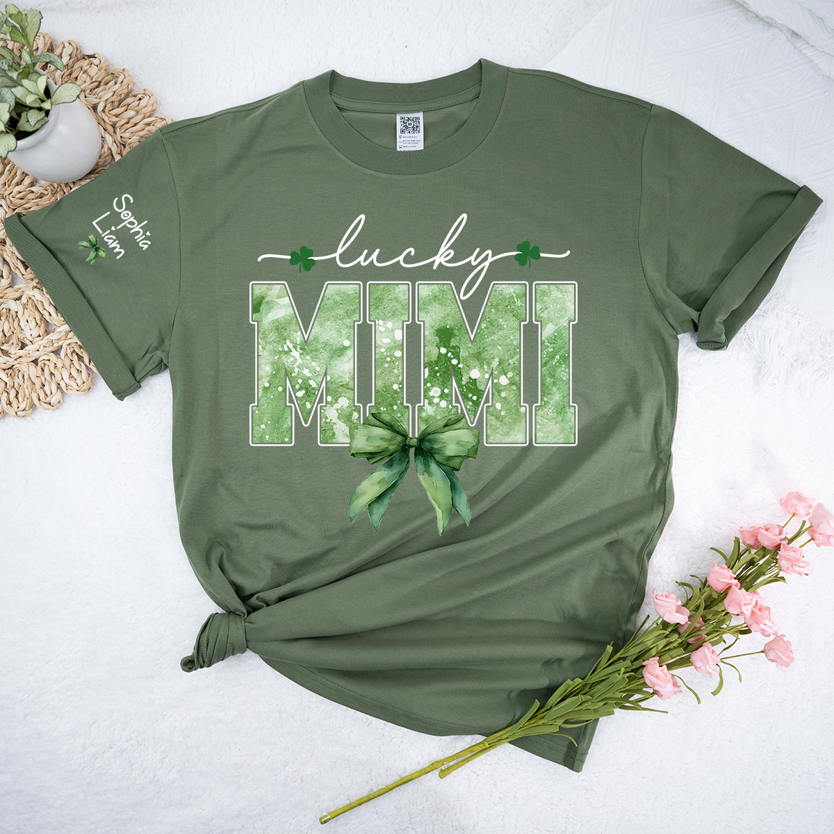 Lucky Mimi Shirt for St Patrick’s Day, Custom Name Grandma T Shirt with Shamrocks, Personalized Mimi Family Shirt