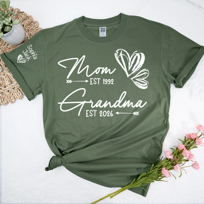Personalized Heart T-shirt For Mom And Grandma, Founding Year With Name, Family Gift
