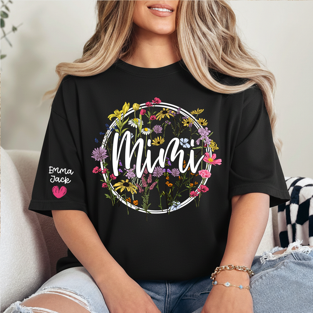 Personalized Mimi Shirt, Custom Floral T-Shirt with Mimi Name and Custom Kids Names