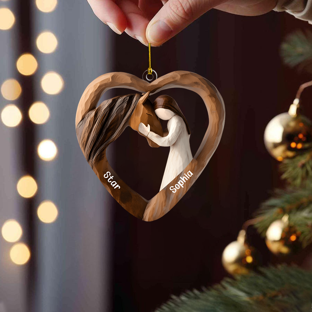 Personalized Horse and Girl Ornament 2025 – Custom Name Heart Ornament, Equestrian Christmas Gift for Horse Lovers Ornament