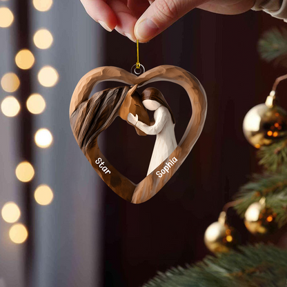 Personalized Horse and Girl Ornament 2025 – Custom Name Heart Ornament, Equestrian Christmas Gift for Horse Lovers Ornament