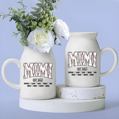 Baseball Grandma And Kids - Custom Home Decoration Flower Vase According To Family Requirements - Warm Gift For Mother's Day, Ceramic Flower Vase