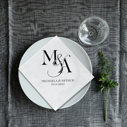 Monogram Initial Cocktail Napkins | Wedding Cocktail Napkin | Rehearsal Dinner Napkins, Minimalist Wedding Decor | Wedding Reception Napkins