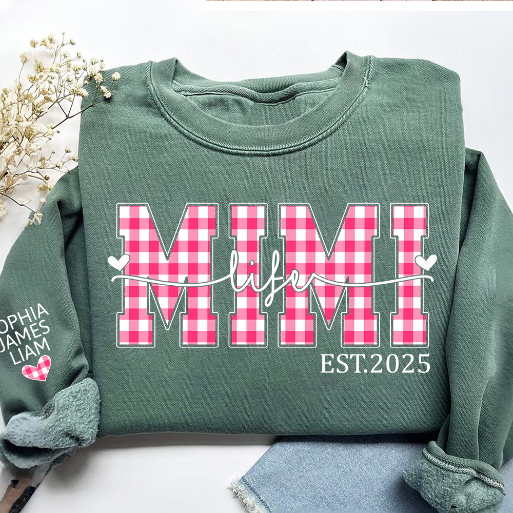 Personalized Mimi Life Sweatshirt EST 2025, Custom Grandma Crewneck with Grandkids Names, Mimi Valentine Gift