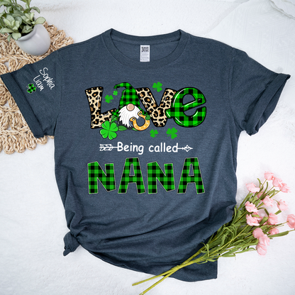 Nana St Patrick’s Day Shirt, Love Being Called Nana with Shamrocks and Gnome, Custom Grandma Shirt from Kids