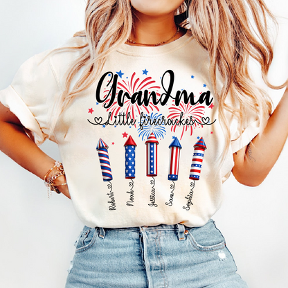 Grandma Little Firecrackers Shirt Patriotic Fireworks Family T Shirt for 4th of July