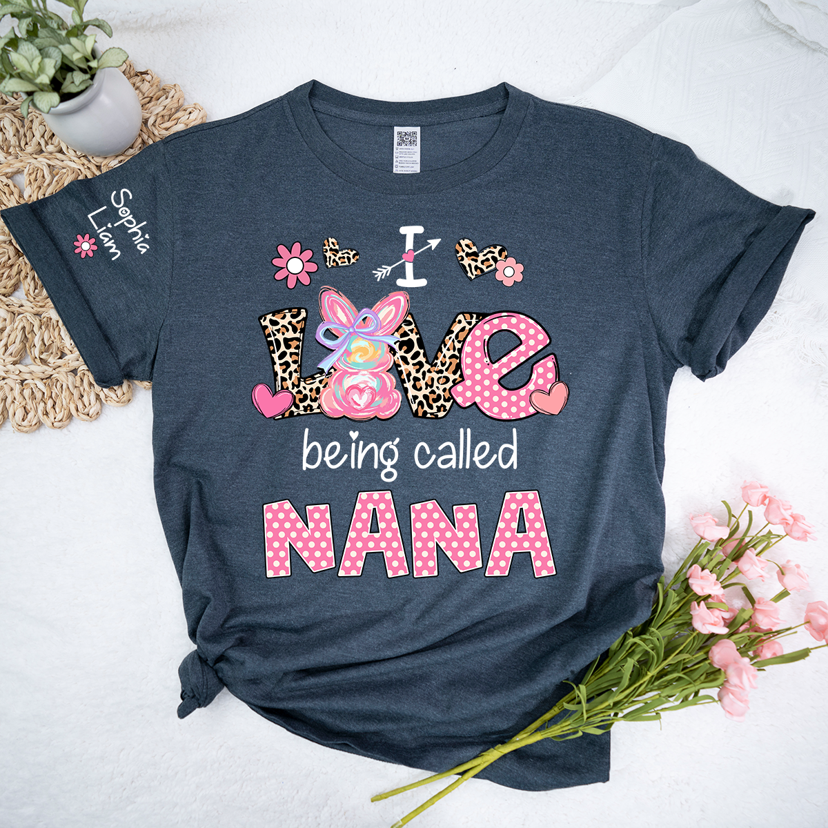 I Love Being Called Nana Shirt, Cute Nana T Shirt With Bunny And Floral Graphic