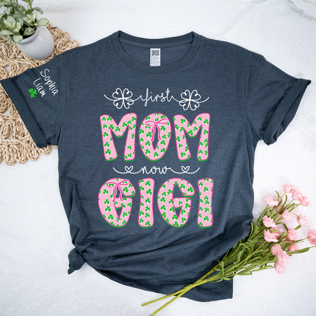 Personalized St Patrick’s Day Grandma Shirt with Kids Names, Shamrock Family Shirt, Custom Nana Mimi Mom Clover T Shirt