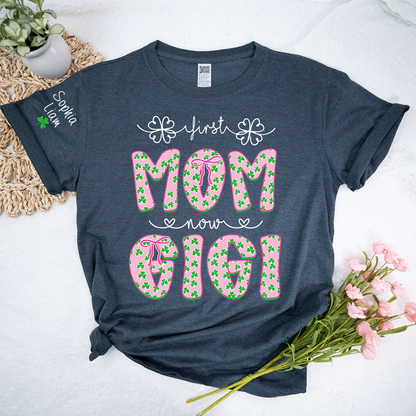 Personalized St Patrick’s Day Grandma Shirt with Kids Names, Shamrock Family Shirt, Custom Nana Mimi Mom Clover T Shirt