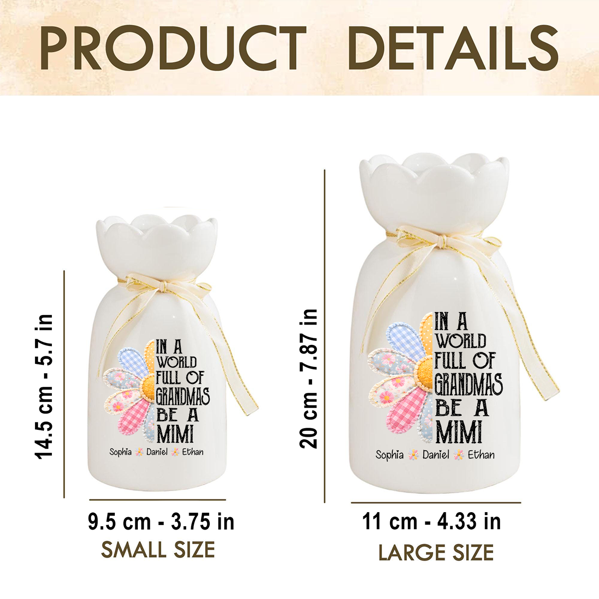 In a World Full of Grandmas Be a Mimi Flower Vase, Personalized Gift for Mimi with Grandkids' Names, Perfect for Mother's Day, Birthday