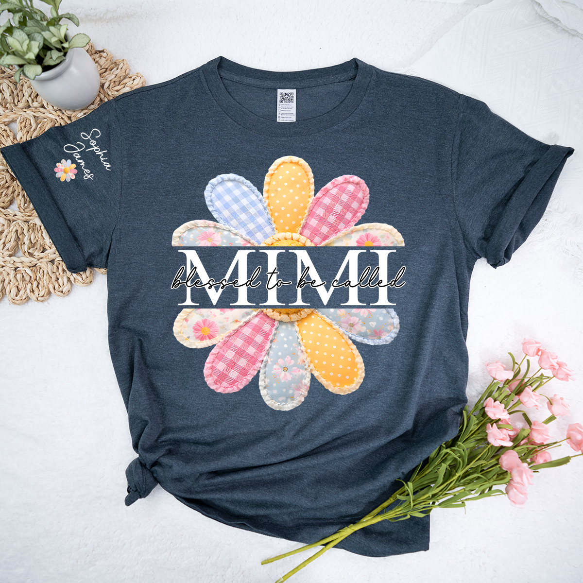 Blessed To Be Called Mimi Floral T Shirt, Personalized Grandma Shirt with Kids' Names