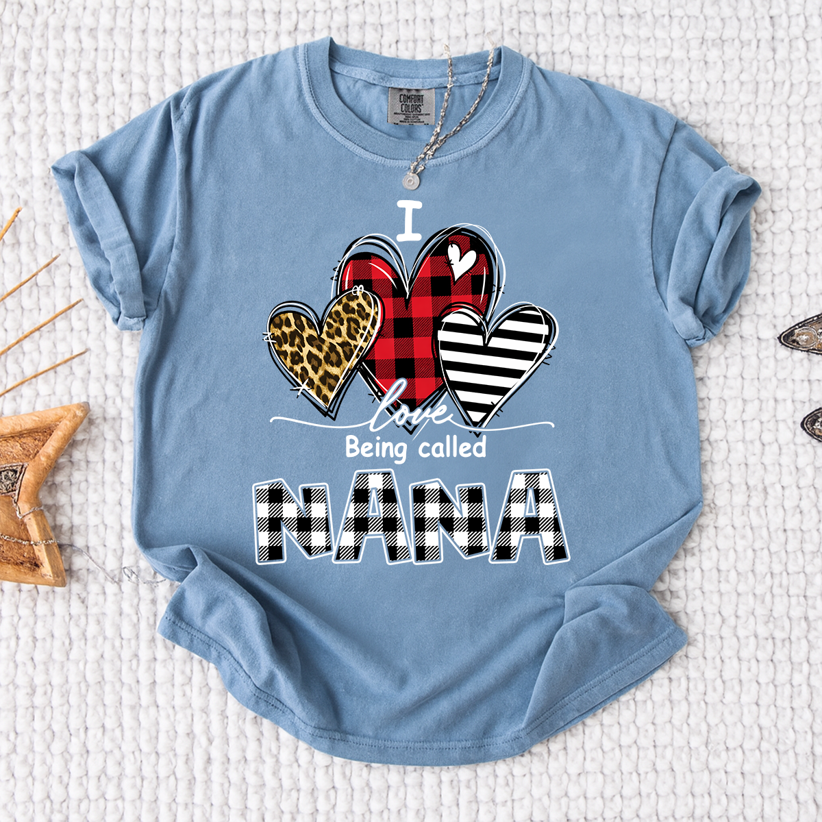 I Love Being Called Nana Leopard Print And Caro Shirt, Grandma Comfort Colors Personalized For Gift Grandma