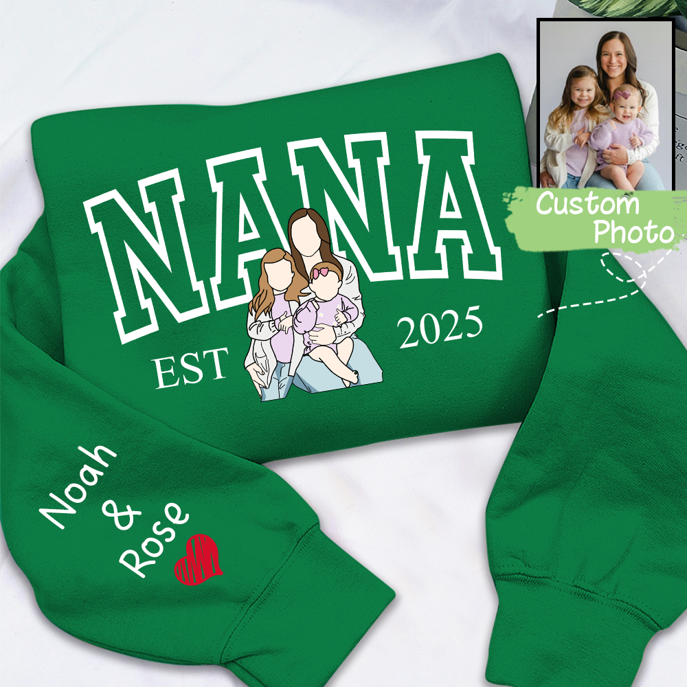 Custom Photo Portrait, Custom Nana And Kids For Family Gifts