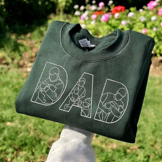 Custom Photo Portrait Embroidery Sweatshirt Gift For Dad And Mom Hoodie