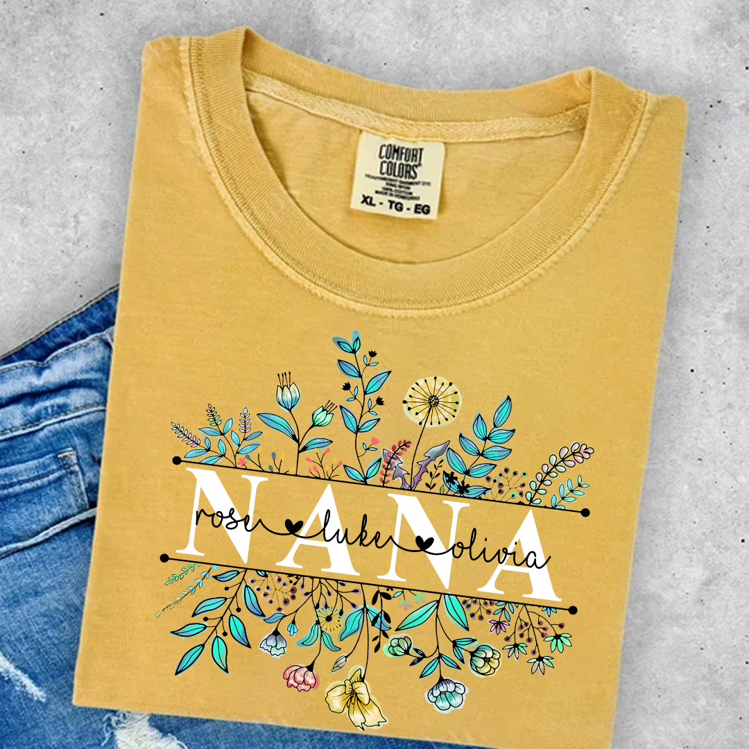 Comfort Colors® Wildflower Grandma Color T-Shirt, Custom Grandma With Grandkids Shirt