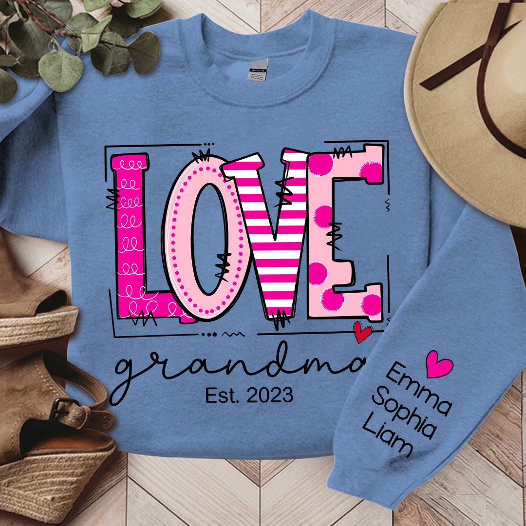 Love Pink Valentine Grandma Life Sweatshirt, Custom Grandma And Kids, Grandma Gift TH Sweatshirt