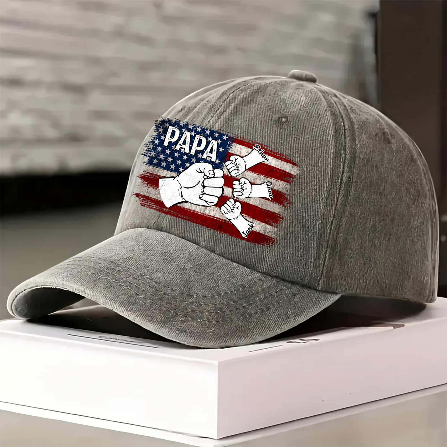 Papa Fist Bump Shirt with Kids Names – American Flag Custom