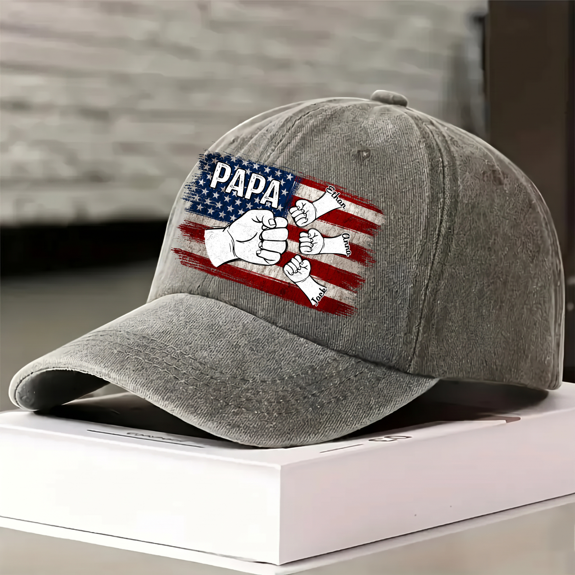 Papa Fist Bump Shirt with Kids Names – American Flag Custom