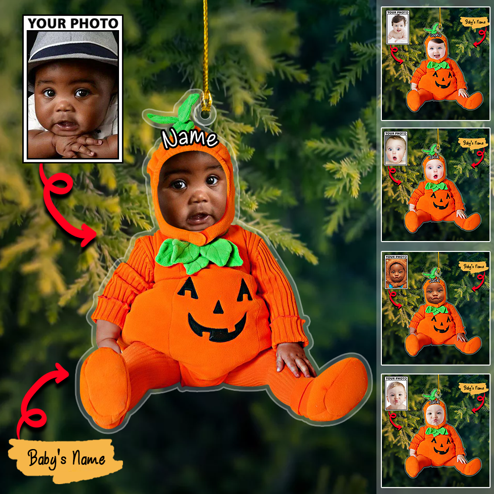 Baby Photo Ornament, Custom Pumpkin Halloween And Merry Christmas Decoration with Name