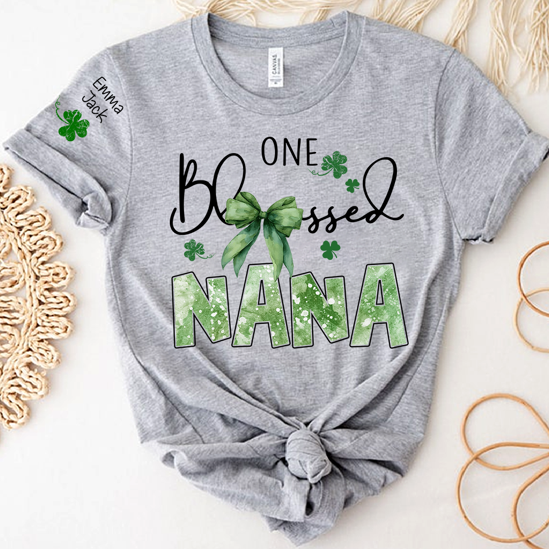 One Blessed Nana T-Shirt, St Patrick’s Day Shamrock Family T Shirt with For Gift Grandma And Kids