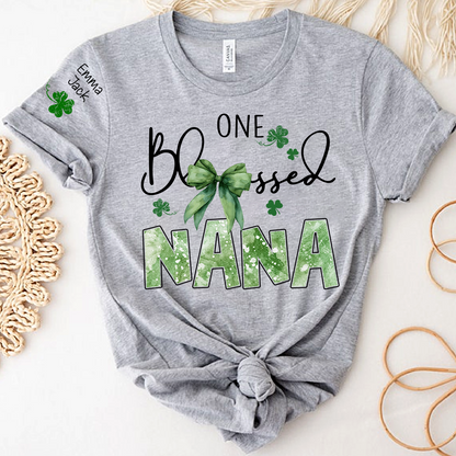 One Blessed Nana T-Shirt, St Patrick’s Day Shamrock Family T Shirt with For Gift Grandma And Kids