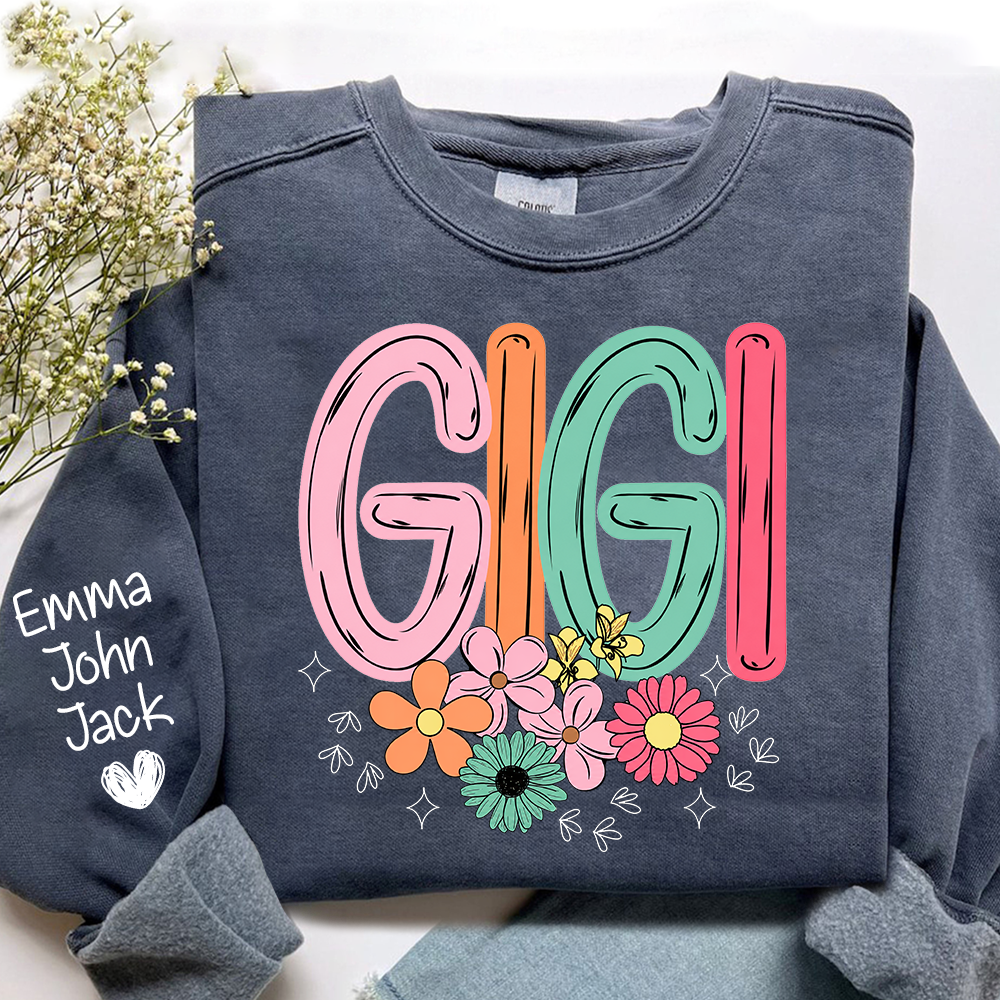 Personalized Floral Grandma Bundle, Custom Grandma Gigi T Shirt, Cute Colorful Flowers Gift for Women