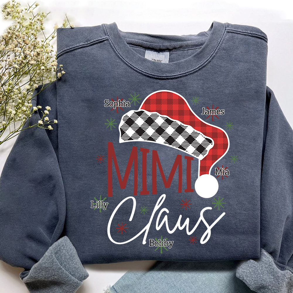 Personalized Mimi Claus Christmas Sweatshirt, Custom Grandma Shirt with Kids Names