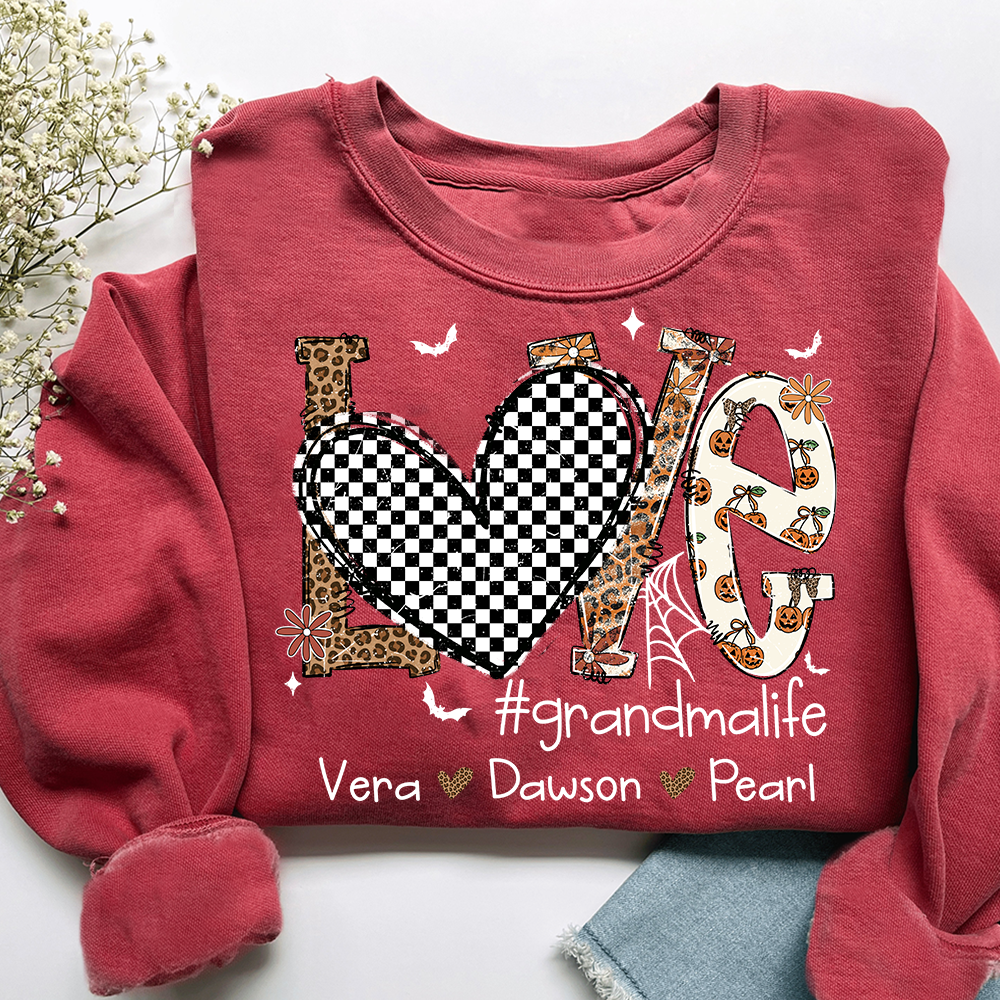 Custom Love Family Sweatshirt, Grandma Halloween Shirt with Kids Names