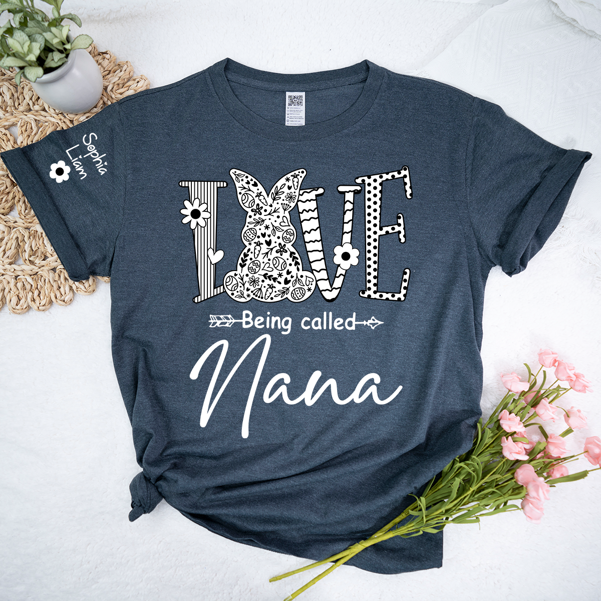 Personalized Love Being Called Nana Shirt With Bunny Art, Easter Grandma Nana Tee