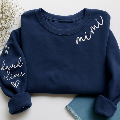 Embroidered Custom Mimi Heart Sweatshirt, Gift for Grandma And Grandchild
