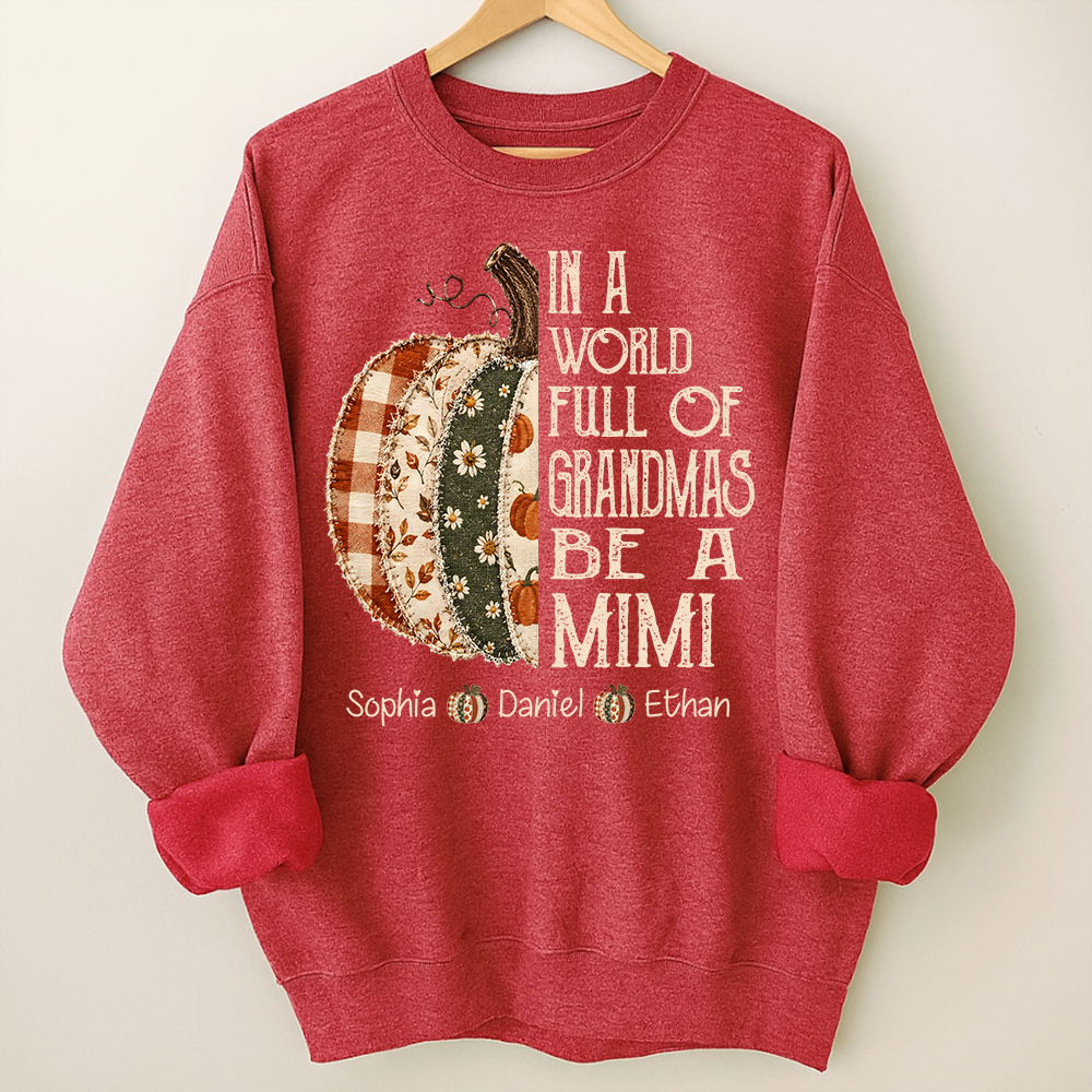 Personalized Mimi Pumpkin Shirt, Fall Floral Patchwork Grandma Tee, In a World Full of Grandmas Be a Mimi Gift Shirt
