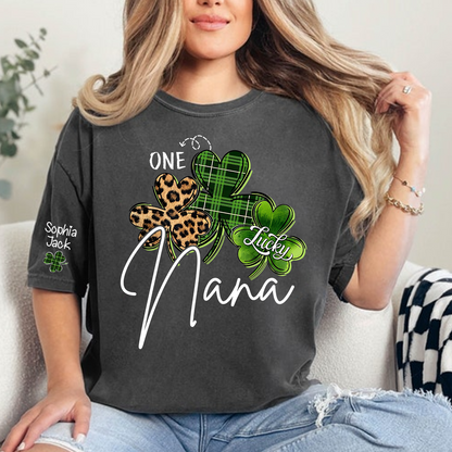 One Lucky Nana T-shirt For St. Patrick's Day, Personalized T-shirt For Grandma With Children's Names