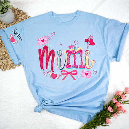 Custom Mimi Valentine Brushstroke T-shirt, Heart Shaped valentine Gift for Grandma And Kids