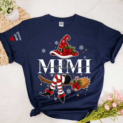 Mimi Christmas Shirt for Women, Cute Holiday Santa Witch Design Tee, Personalized Grandma Family Gift T Shirt