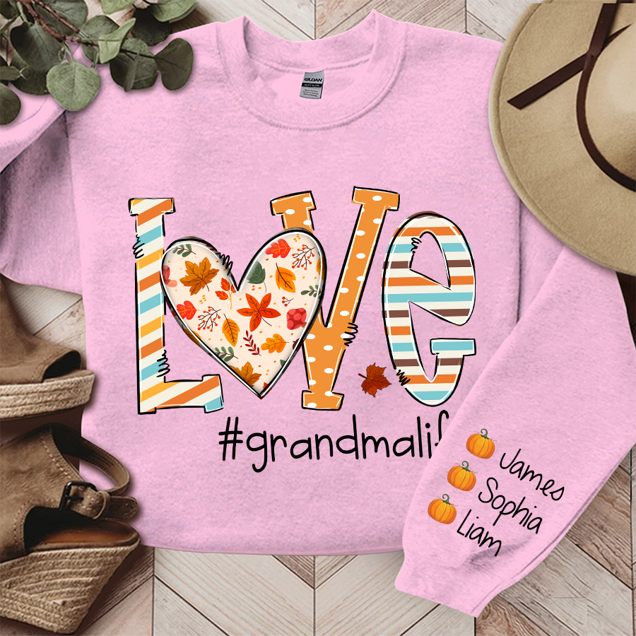 Love Grandma Life Autumn Sweatshirt, Personalized Grandma Fall Autumn TH Sweatshirt